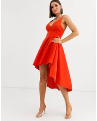 ASOS Self - Gestreepte Midi-avondjurk Met Één Blote Schouder - Rood