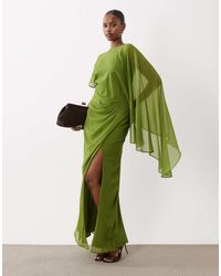 ASOS - Cape Sleeve Bias Cut Drape Maxi Dress With Low Back - Lyst