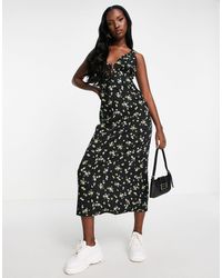Motel - Midaxi Tea Dress With Tie Front - Lyst