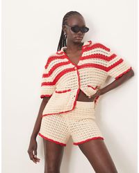 ARRANGE - Pantalones Cortos Color Crema Con Rayas Rojas En Contraste De Punto De (Parte De Un Conjunto)-Rojo - Lyst