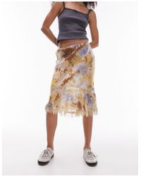 TOPSHOP - Satin Tie Dye 90s Length Skirt With Lace Trim Detail - Lyst