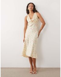New Look - Ditsy Cowl Neck Satin Midi Dress - Lyst