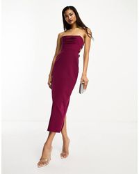 ASOS - Vestito Midi A Fascia A Pieghe Con Allacciature Sulla Schiena - Lyst