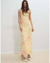 Stradivarius - Printed Tulle Midi Dress With Scarf - Lyst