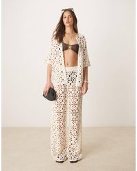 ASOS - Pantalon d'ensemble ample en maille crochetée effet patchwork - crème - Lyst
