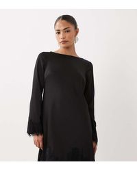 Nobody's Child Petite - Kamari Satin Boat Neck Long Sleeve Lace Detail Mini Dress - Lyst