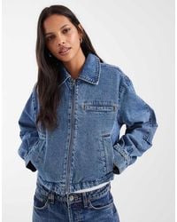 Noisy May - Boxy Zip Thru Denim Jacket - Lyst