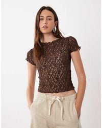 Mango - Lace T-Shirt - Lyst