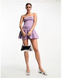 Bailey Rose - Bandeau Y2k Mini Pleated Dress With Belt Detail-purple - Lyst