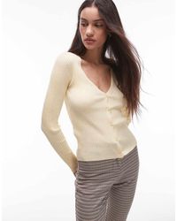 Mango - Cárdigan Amarillo Tenue De Canalé Fino De Mezcla De Lino De - Lyst