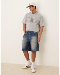 ASOS - Long Length Denim Jorts With Pleat Pockets - Lyst