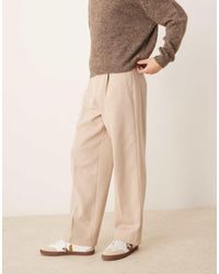 ASOS - Nette Broek Van Wolmix Met Wijde Pijpen, Plooien Aan De Voorkant En Visgraatmotief - Lyst