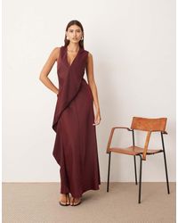 ARRANGE - Vestito Lungo Senza Maniche Color Merlot Con Pannello A Contrasto - Lyst