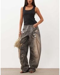 AFRM - Walker Cotton Print Detail High Rise Five Pocket Barrel Leg Trousers - Lyst