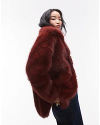 TOPSHOP - Faux Fur Funnel Midi Coat - Lyst