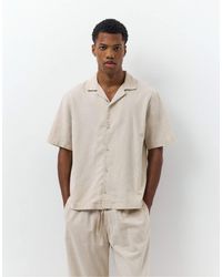 Pull&Bear - Chemise à manches courtes en lin mélangé - beige - Lyst