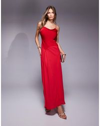 ASOS - Robe mi-longue à bretelles volantées et encolure volantée avec jupe ample en mousseline effet satiné - Lyst