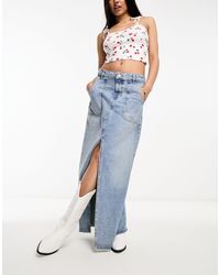 Miss Selfridge - Jupe longue en jean à poches - clair délavé - Lyst
