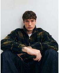 ASOS - Oversized Borg Quarter Zip With Check Print - Lyst