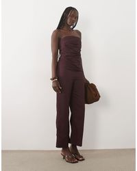 Mango - Linen Mix Off Shoudler Structured Jumpsuit - Lyst