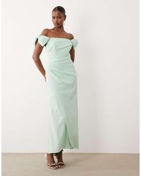 Forever New - Structured Bow Sleeve Detail Off Shoulder Ruched Maxi Dress - Lyst