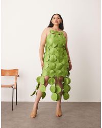 ARRANGE - Curve - robe mi-longue frangée à fleurs découpées - olive - Lyst