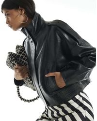 River Island - Faux Leather Funnel Boxy Jacket - Lyst