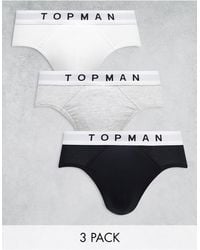 TOPMAN - Confezione da 3 slip neri, bianchi e grigio mélange con fascia - Lyst