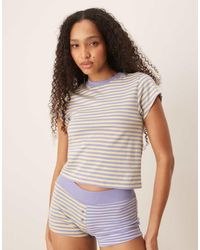 ASOS - Camiseta De Pijama A Rayas Amarillas Y Moradas Variadas Con Diseño Encogido Mix & Match De - Lyst