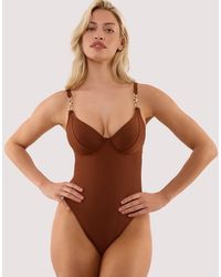 Wolf & Whistle - Tamzin Chocolate Underwired Swimsuit With Hardwear - Lyst