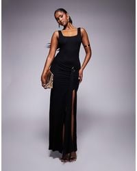 ASOS - Square Neck Maxi Dress With Hardware Trim And Tie Waist Detail - Lyst