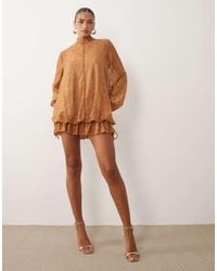 ASOS - Lace Mini Dress With Blouson Sleeve And Hem Detail - Lyst