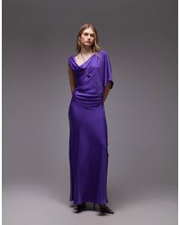 ASOS - Satin Maxi Dress With Cowl Front And Draped Sleeve - Lyst