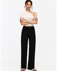 Pull&Bear - Pantaloni Eleganti Dritti A Vita Alta Neri - Lyst