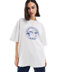 ASOS - T-shirt coupe boyfriend à imprimé plage et inscription hawaii - glace chiné - Lyst