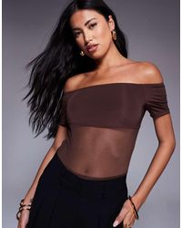ASOS - Bardot Slinky Mesh Panel Bodysuit - Lyst