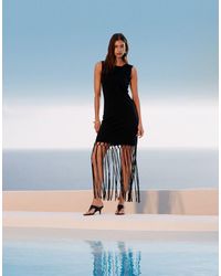 ASOS - Sleeveless Macrame Fringe Hem Detail Midi Dress - Lyst