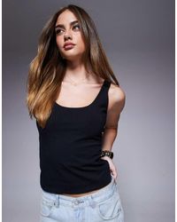 ASOS - Canotta A Doppio Strato Nera Con Scollo Quadrato - Lyst