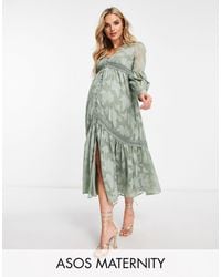 ASOS - Asos Design Maternity Button Through Midi Shirt Dress With Lace Inserts - Lyst