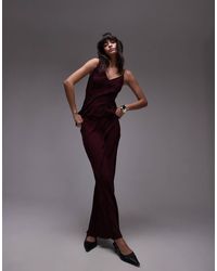 TOPSHOP - Falda Larga Con Bordes Sin Rematar De (Parte De Un Conjunto)-Rojo - Lyst