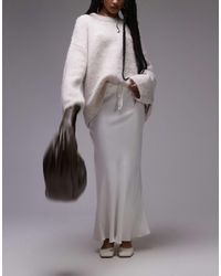 TOPSHOP - Petite - jupe coupée en biais à empiècement avec liens à la taille - ivoire - Lyst