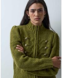 Miss Selfridge - Knitted Zip Through Cardigan With Military Detail - Lyst
