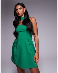 Vesper - Bengaline Bandeau Choker Detail Pleat Front Mini Dress - Lyst