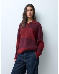 Noisy May - Pull polo oversize en maille brossée à rayures et bordeaux - Lyst