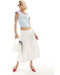 Motel - Waist Detail Pleated Cotton Midi Skirt - Lyst