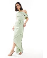 TFNC London - Bridesmaid Satin Fallen Shoulder Maxi Dress With Wrap Skirt - Lyst