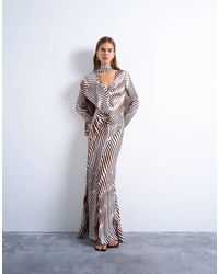 TOPSHOP - Maxi-Jurk Met Abstracte Strepen, Lange Mouwen, Ruches En Omgeslagen Sjaal - Lyst