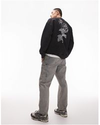 TOPMAN - Oversized Fit Sweatshirt With Front And Back Floral Placement Embroidery - Lyst