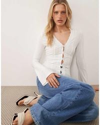ASOS - Button Through Long Sleeve Top With Lace Trim Detail - Lyst