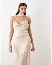 Gina Tricot - 3d Floral Cowl Neck Sheer Maxi Dress - Lyst